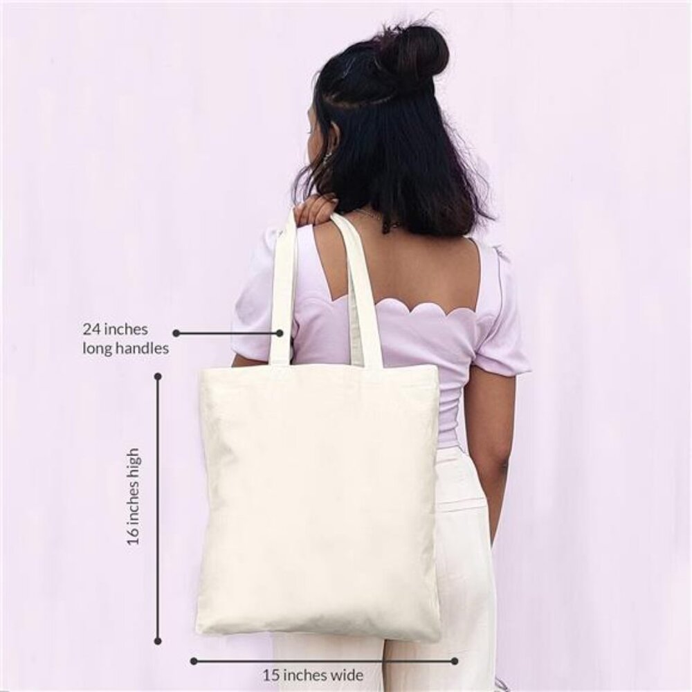 Canvas Tote Bag for Women, Reusable Cotton Tote Bag for Grocery, Shopping, Beach - Picture 3 of 6